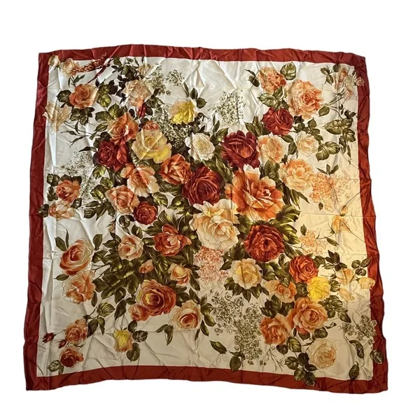 100% Silk Rose Pattern Scarf | Light Weight | Colorful - Picture 2 of 8